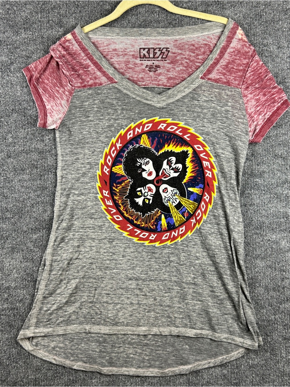 KISS Rock and Roll Over Colorblock Burnout Band Graphic T-Shirt Size Small S